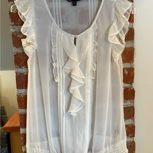 Express White Ruffle Detail Blouse